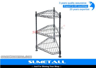 China 3 Levels Corner Shaped Pantry Wire Shelving / Wire Metal Shelving For Household for sale