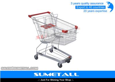 China Supermarket Shopping Trolley On PU Wheels , Strong Store Shopping Cart Four Wheel for sale