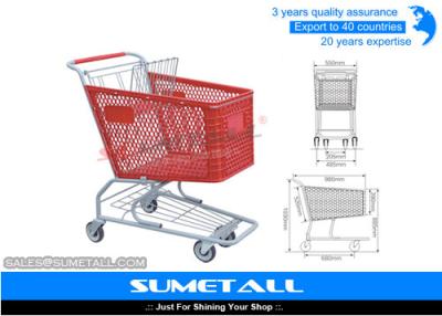 China Red Color Plastic Shopping Cart With Four Wheel 125L For Grocery Store for sale