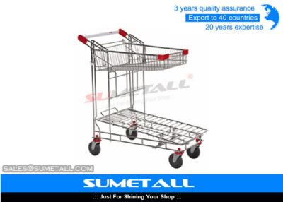 China Two Layer Supermarket Grocery Shopping Cart / Metal Shopping Trolley Heavy Duty for sale