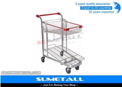 China Strong Metal Supermarket Shopping Trolley Cargo Trolley With 2 Layer for sale