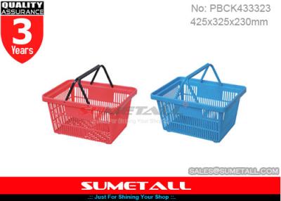 China Cestas de compras de mano del supermercado 25L, cestas plásticas con las manijas en venta