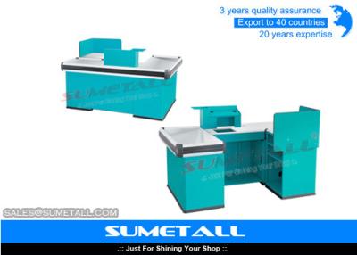 China Blue Color Commercial Retail Checkout Counter / Supermarket Cash Counter for sale