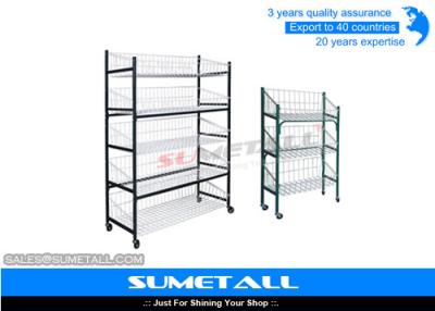 China Multi Layer Metal Wire Shelving / Wire Display Rack With Wheels For Placing Foods for sale
