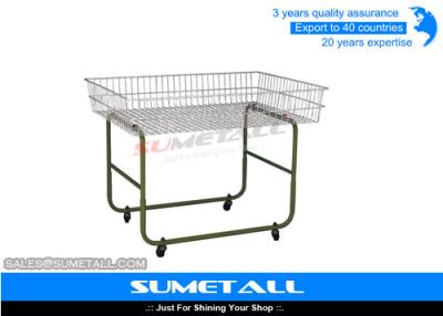 China Movable Metal Wire Storage Baskets Wire Promotion Table With 4 Wheel for sale