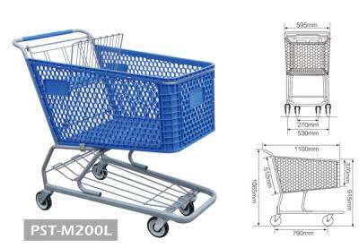 China PST-M200L Plastic Sumarket shopping Trolley with Four Wheels Plastic Shopping Cart for sale