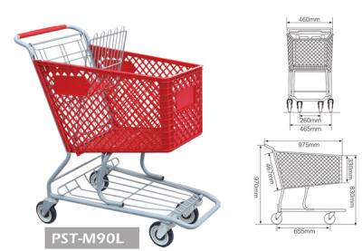China plastic trolley ,supermarket basket with wheels,plastic shopping trolley baskets for sale