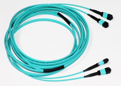 China OM3 MPO Fiber Optic Cable Multimode 24 Core Aqua In Data Communication for sale