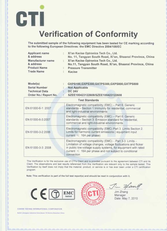 Verification of Conformity - Xi'an Kacise Optronics Co.,Ltd.