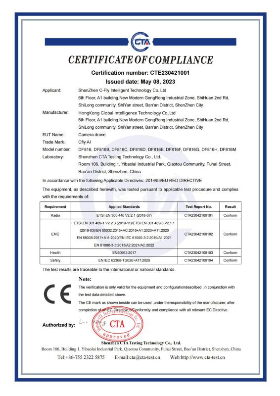 CE Certificate - HONG KONG GLOBAL INTELLIGENCE TECHNOLOGY  GROUP LIMITED