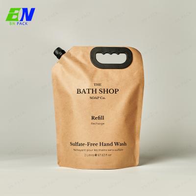 China Eco Friendly Customized Printing Brown Kraft Paper Refill Shampoo Stand Up Spout Pouch With Handle for sale