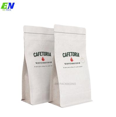 China Compostable 250gr 500gr 1kg Kraft Paper PLA Box Bottom Coffee Packaging Bags Valve for sale