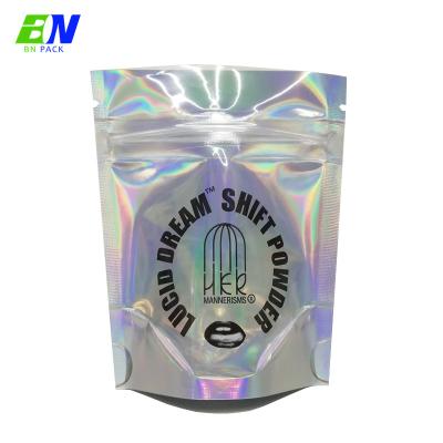 China Shinning Color Smell Proof Bags Holograhpic Mylar Bag Children Resistant Zipper Pouch For Weed for sale