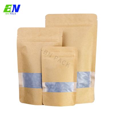 China Biodegradable levántese las bolsas de papel de Brown Kraft de la naturaleza de la bolsa con la ventana y la cremallera en venta