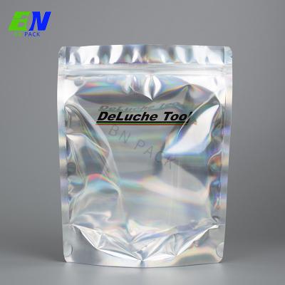 China High Quality Holographic Mylar Stand Up Bag With Zipper For Daly Food Packaging for sale