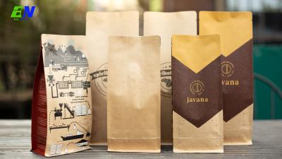 China Flat Bottom Kraft Paper Bag Kraft Paper Packaging For Coffee Bean With Valve for sale