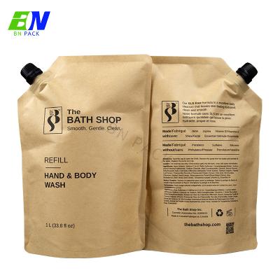 China Handwash Shampoo Refill Spout Pouch Natural Kraft Paper Material for sale