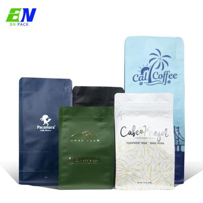 China Flat Bottom Coffee Beans Bag With One-way Valve And T-Zipper On The Top for sale