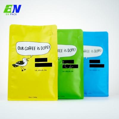 China Customized 16oz Plastic Smell Proof Coffee Bag Flat Bottom Bag With WIPF Valve for sale