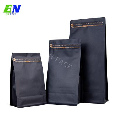 China Black Kraft Paper Flat Bottom Pouch 250g Eco Friendly Coffee Pouch With Zip Lock for sale