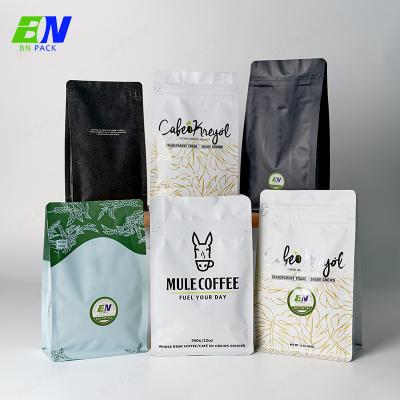 China Flache untere kundenspezifische Kaffee-Tasche lamellierte Material mit Ventil und Reißverschluss zu verkaufen