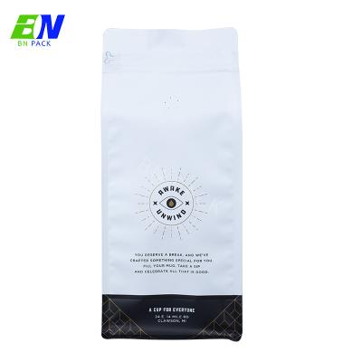 China Custom Side Gusset White Flat Bottom Stand Up Coffee Bag With Valve for sale