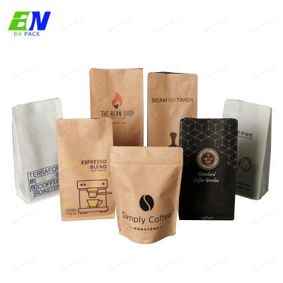 China Kraft Paper Flat Bottom Coffee Pouch With One Way Degassing Valve en venta