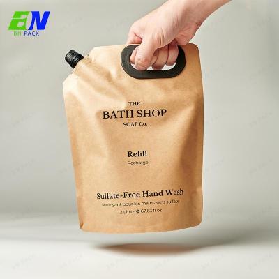 China Customized Kraft Paper Refill Liquid Stand Up Spout Pouch With Handle for sale