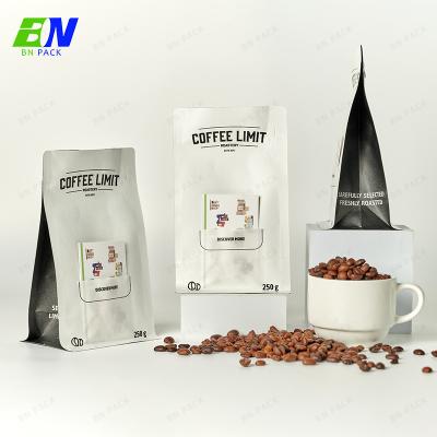 China Eco Friendly 250g 500g 1kg Flat Bottom Coffee Bags With Card Slip And Valve zu verkaufen