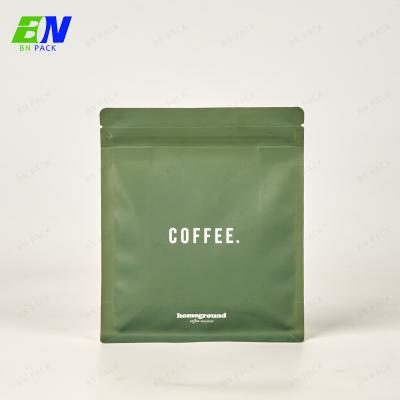 Cina 250g Matte Plastic Smell Proof Coffee Bean Flat Bottom Bag With Zipper And Pocket For Business Card in vendita