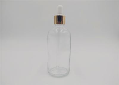 China Boston Round 30ml Clear Glass Dropper Bottles , Empty Cosmetic Bottles 1oz for sale