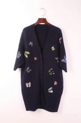 China V neck short sleeve elegant mink cashmere coat for sale