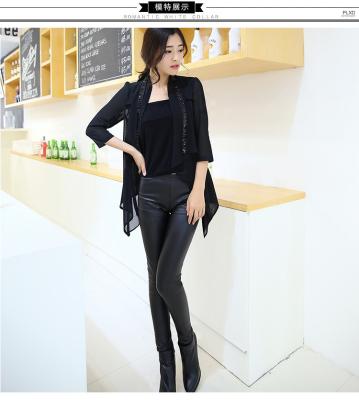 China women's plus velvet warm splicing pu leather pencil pants trousers for lady à venda