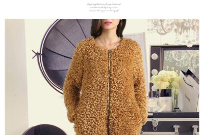 China Round neck zipper design long sleeves ladies fashion & elegant fur coat for sale