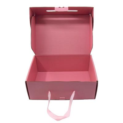 China Cmyk Printing Custom Paper Shopping Bags Cardboard Pink Shoe Boxes With Ribbon for sale