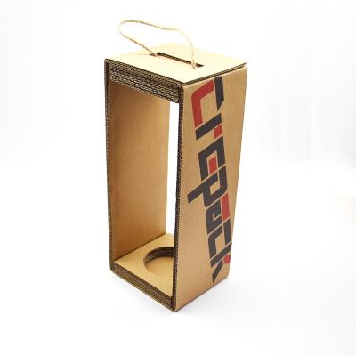 China Caja de vino rojo simple de papel ondulado con cajas de regalo rígidas de cuerda portátil en venta