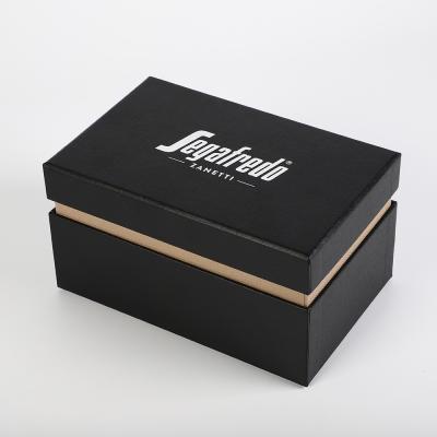 China rigid black base and lid gift box with enforcement tray inside and sponge insert in customized cutout for sale