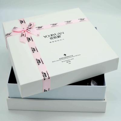 China 300g White Luxury Gift Boxes 30cm x 30cm  MDF Skincare Personal Care Packaging Box With Ribbon for sale