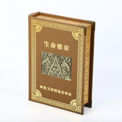 China Espina dorsal redonda de madera de lujo envuelta de cuero de las cajas de regalo con el logotipo del metal 3D en venta