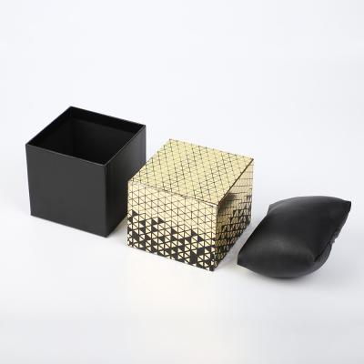 China Gold Foil Personalised Leather Watch Box Two Pieces Rigid Paper With Pillow Wrapped Black for sale