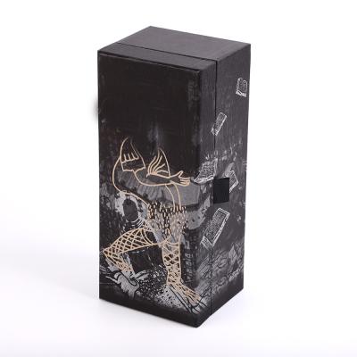 China Decorative Rigid Magnetic Gift Box Silver Foil single bottle vodka Spirit Wine bottle box for sale
