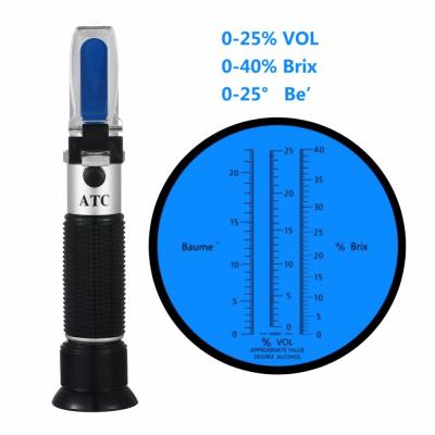 China 3 In 1 Grape & Alcohol Wine Hand Held Refractometer Brix Baume And W25v / V Scales for sale