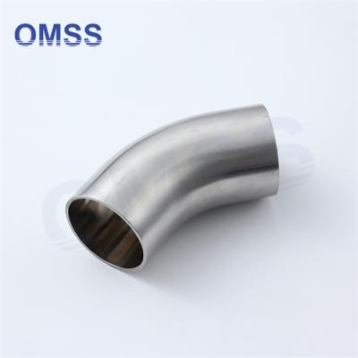 China Fitting de tubería de acero inoxidable sanitario SS316L SMS 45 grados de soldadura extremo codo en venta
