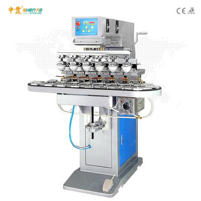 China 6 de Drukmachine van het kleuren800pcs/hr Semi Automatische Stootkussen met Transportband Te koop