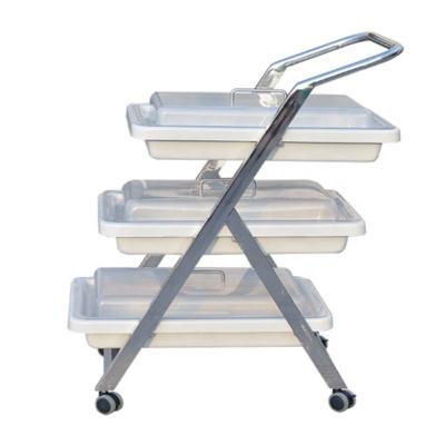 China Endoscope 630MM 51.5CMMedical Service Three Layer Stainless Steel Shelf Trolley Medical Utility Cart for sale