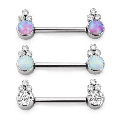 China Shiny Opal Gems Pure Titanium G23 Nipple Rings 14G 1.6mm Steel color for sale