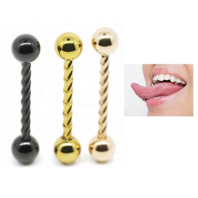 China Gold Black Tongue Ring Piercing 14G 16mm Rose Gold Screw Barbell for sale