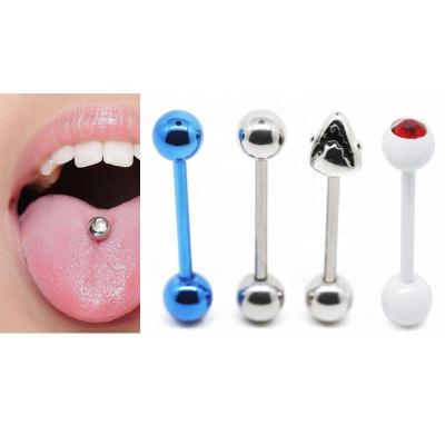China Blue Color Red Crystals 14 Gauge Tongue Piercing Jewelry Fish Head Design for sale