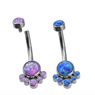 China Flower Dangle Titanium Body Jewelry 14G 1.6mm With Shiny Blue Opal Gem for sale