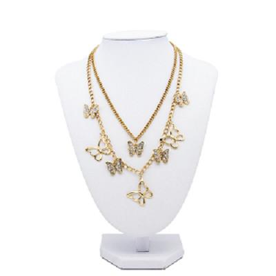 China Layered Custom Fashion Chain Necklace Transparent Rhinestone Butterfly Gold Alloy for sale